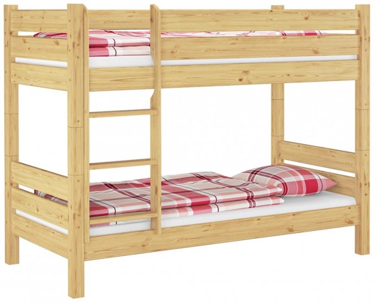 Erst-Holz Etagenbett mit waagrechten Balken, Kiefer, Natur 80 x 190 Bett, Rollroste Bild 1