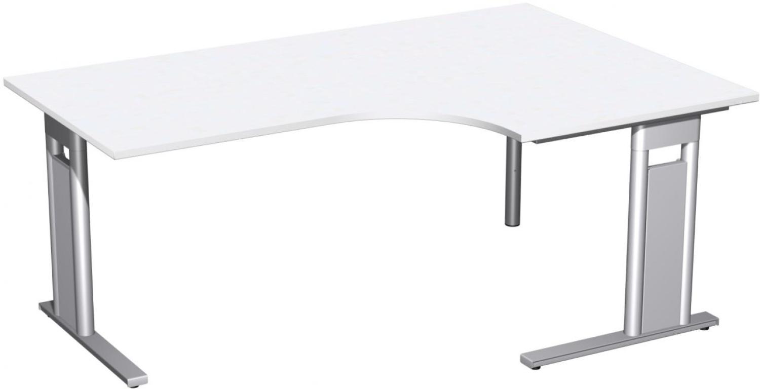 PC-Schreibtisch 'C Fuß Pro' rechts, feste Höhe 180x120x72cm, Weiß / Silber Bild 1