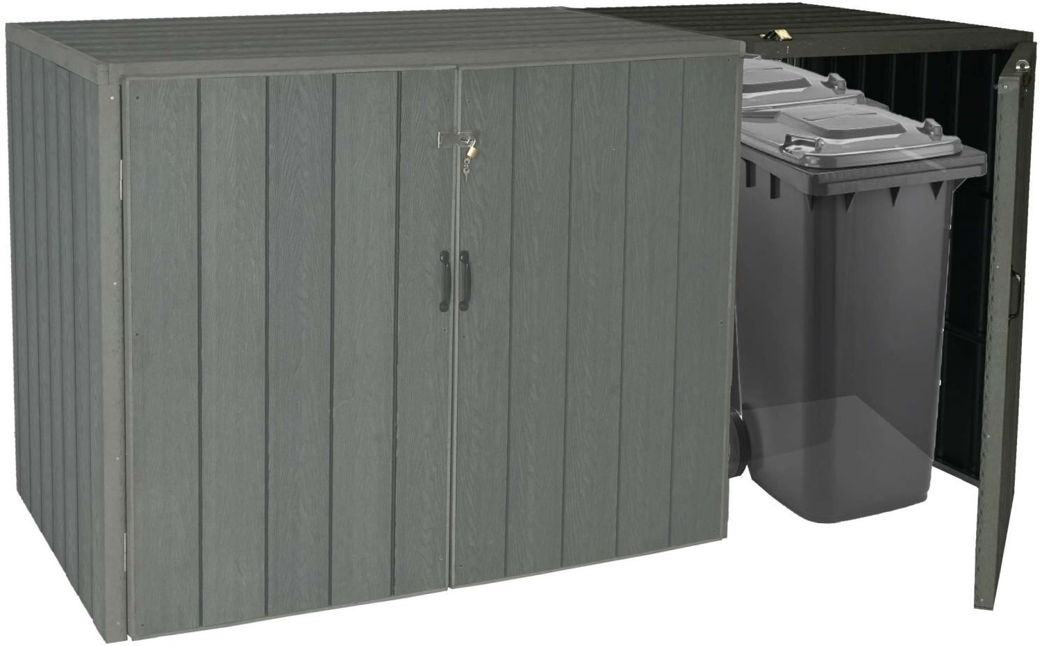 XL 1er-/2er-WPC-Mülltonnenverkleidung Erweiterung HWC-J28, Premium Mülltonnenbox, Metall Holzoptik ~ grau Bild 1