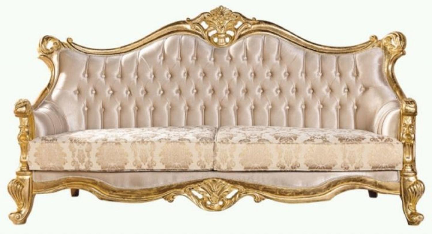 Casa Padrino Luxus Barock Sofa Beige / Gold - Prunkvolles Wohnzimmer Sofa mit Muster - Barock Wohnzimmer Möbel - Edel & Prunkvoll Bild 1