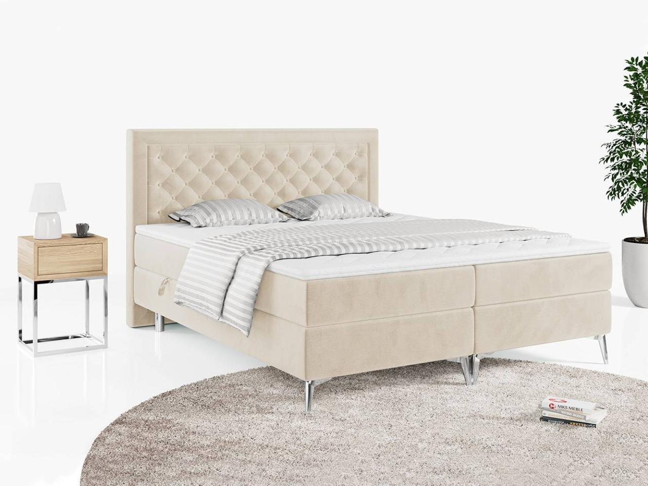 Boxspringbett Doppelbett mit zwei Bettkästen und Topper - MACAN - 120x200cm - Beige Velours - H4 Bild 1