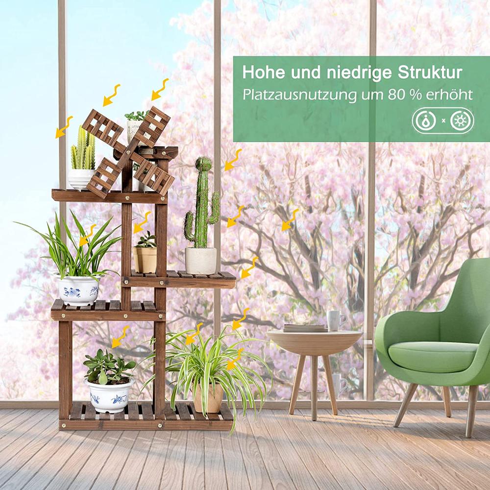 COSTWAY Pflanzenregal Blumentreppe Blumenständer mit Windmühle 5 Etagen Holz Bild 1