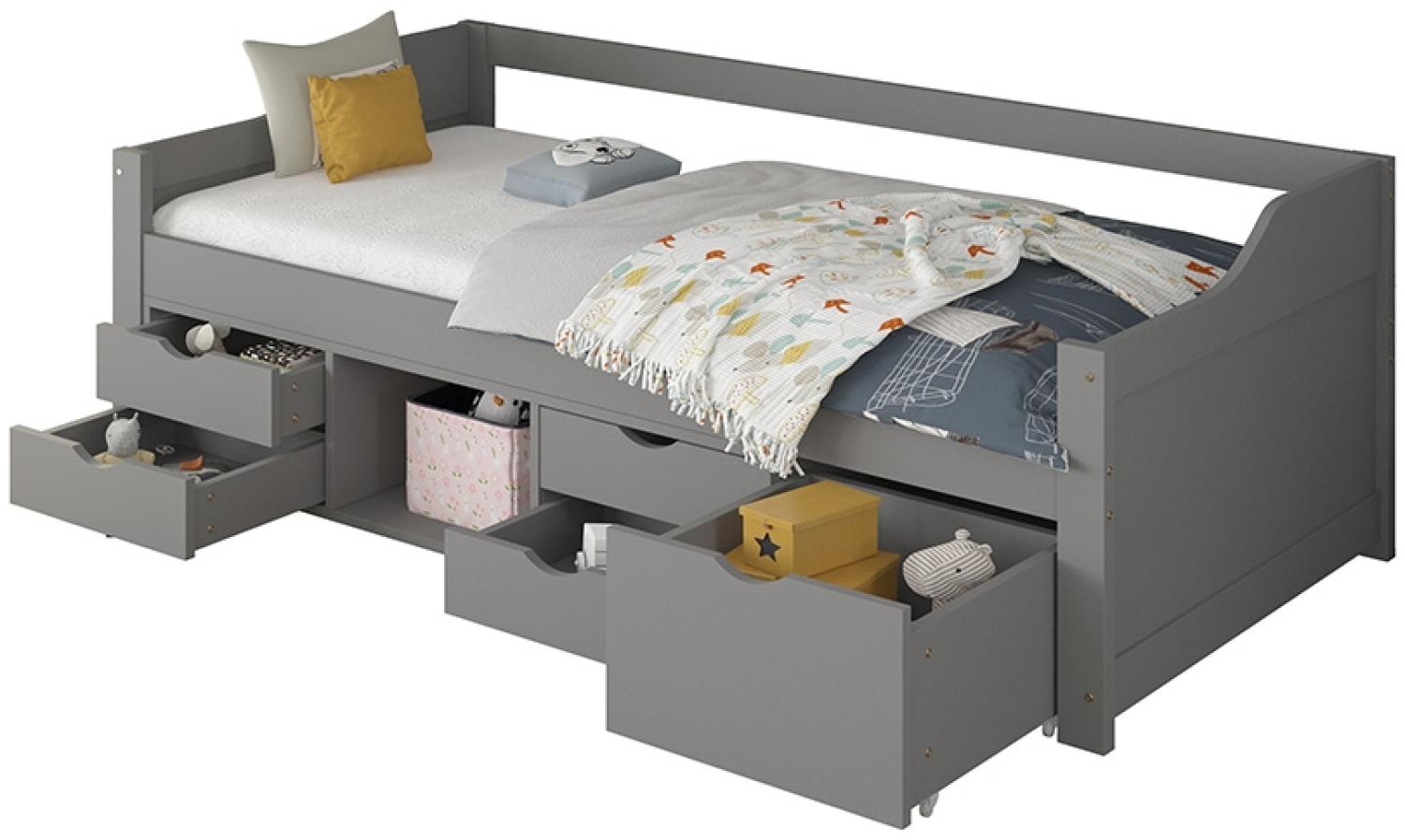HOME DELUXE Kinderbett COSMOS mit Schubladen - 90 x 200 cm Grau Bild 1