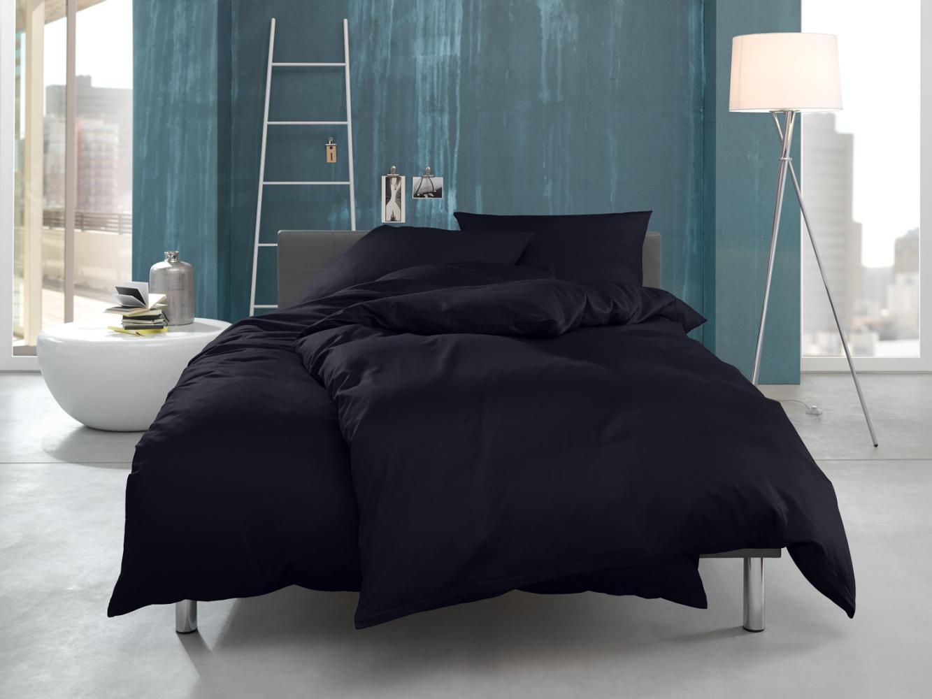 Interlock Jersey Bettwäsche einfarbig nachtblau/schwarz Garnitur 135x200 + 80x80 Bild 1