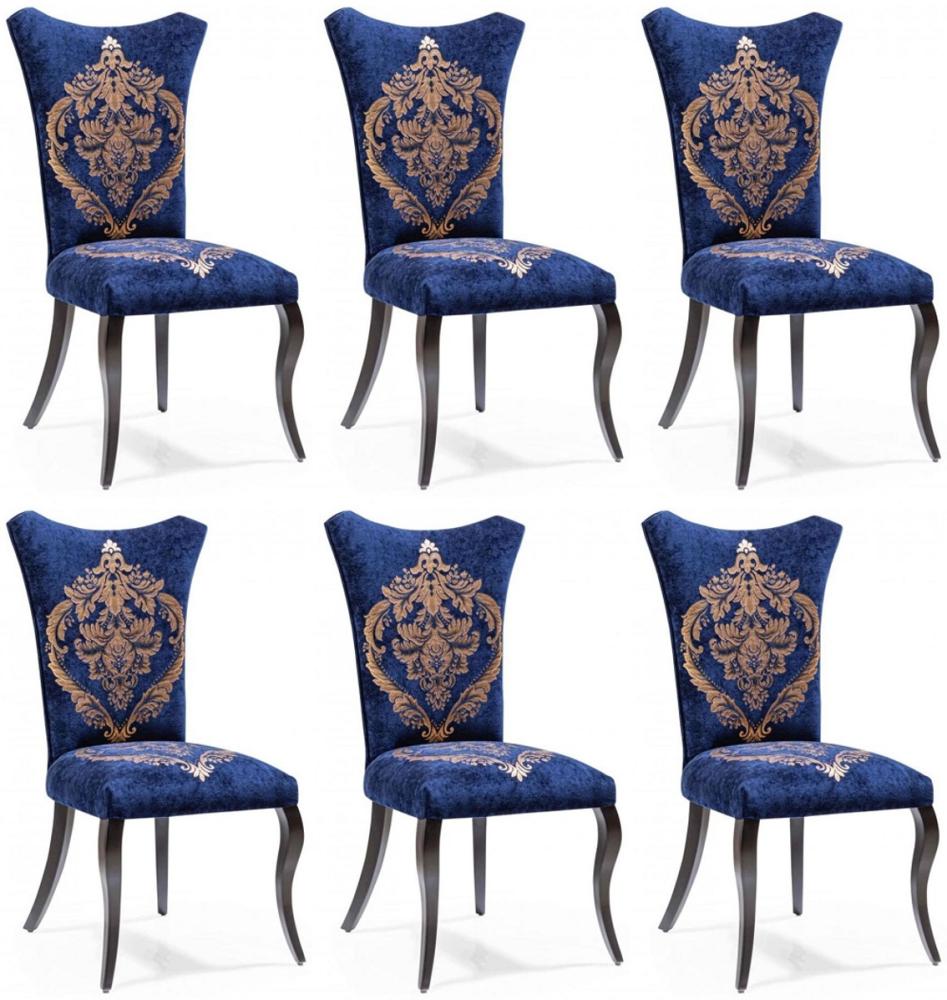 Casa Padrino Barock Esszimmer Stuhl Set Royalblau / Gold / Schwarz 50 x 47 x H. 105 cm - Küchen Stühle 6er Set - Barock Esszimmer Möbel Bild 1