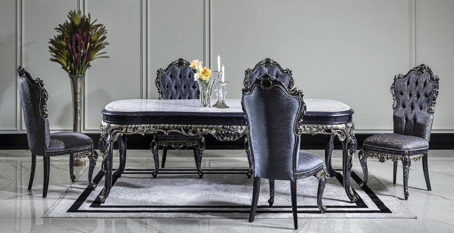 Casa Padrino Luxus Barock Esszimmerstuhl Set Blau / Gold - Handgefertigtes Küchen Stühle 6er Set - Barock Esszimmer Möbel - Edel & Prunkvoll Bild 1