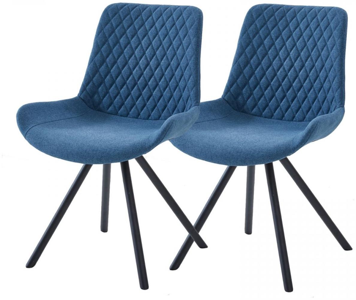 Inter-Furn Meran - 2 Esszimmerstühle Stühle - Sitz/Rücken Stoff Blau, Metallfüße Schwarz - B/H/T: 56 / 86 / 59 cm Bild 1
