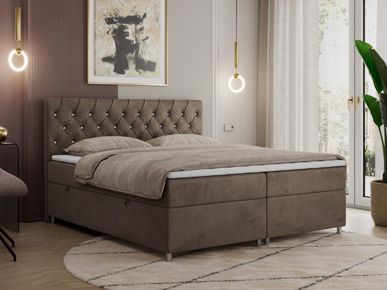 Boxspringbett Doppelbett Polsterbett Kunstlederbett mit Bettkasten - ROMA - 120x200cm - Braun Velours - H3 Bild 1