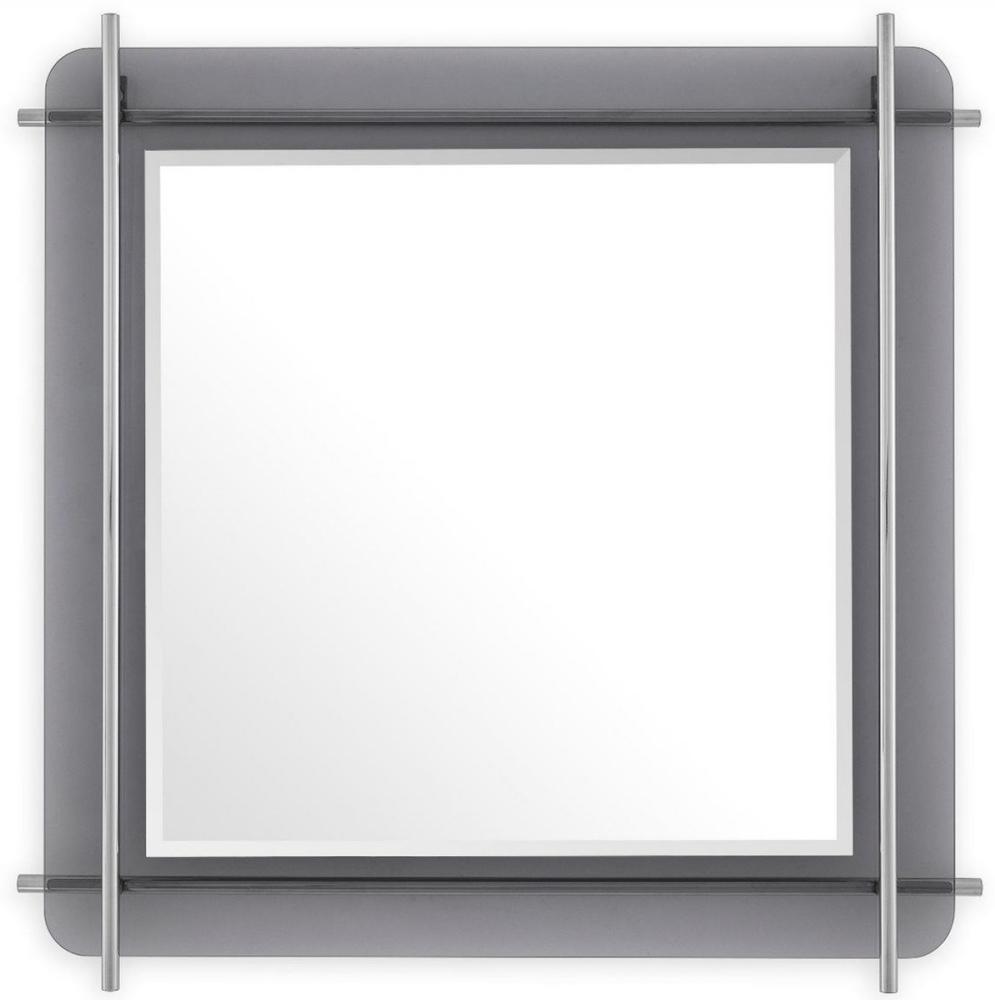 Casa Padrino Luxus Spiegel Silber / Grau 85,5 x 5 x H. 85,5 cm - Quadratischer Wandspiegel mit grau getöntem Glasrand und Edelstahl Stangen - Luxus Kollektion Bild 1