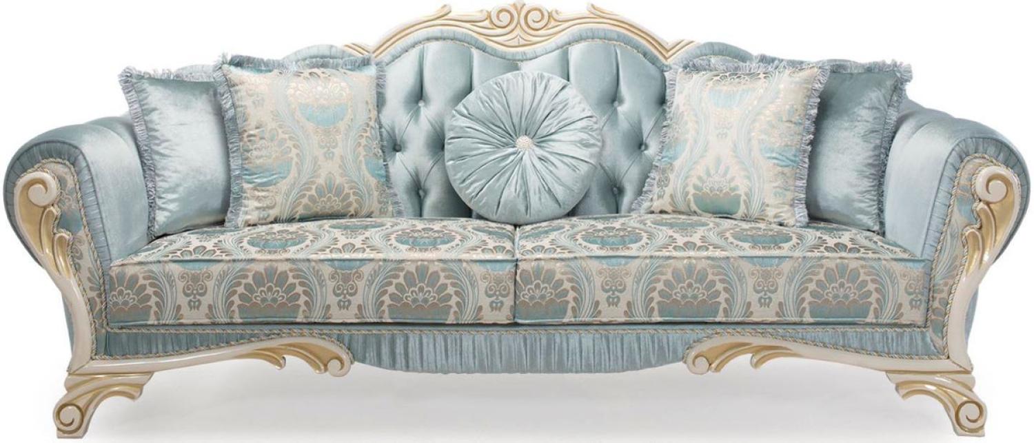 Casa Padrino Luxus Barock Sofa mit dekorativen Kissen Türkis / Creme / Gold 234 x 87 x H. 99 cm Bild 1