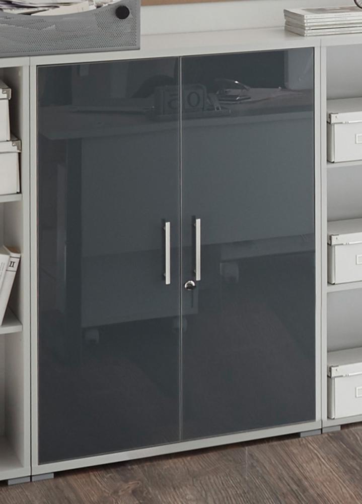 Aktenschrank >Olivia< in lichtgrau aus Glas - 78x114x35cm (BxHxT) Bild 1