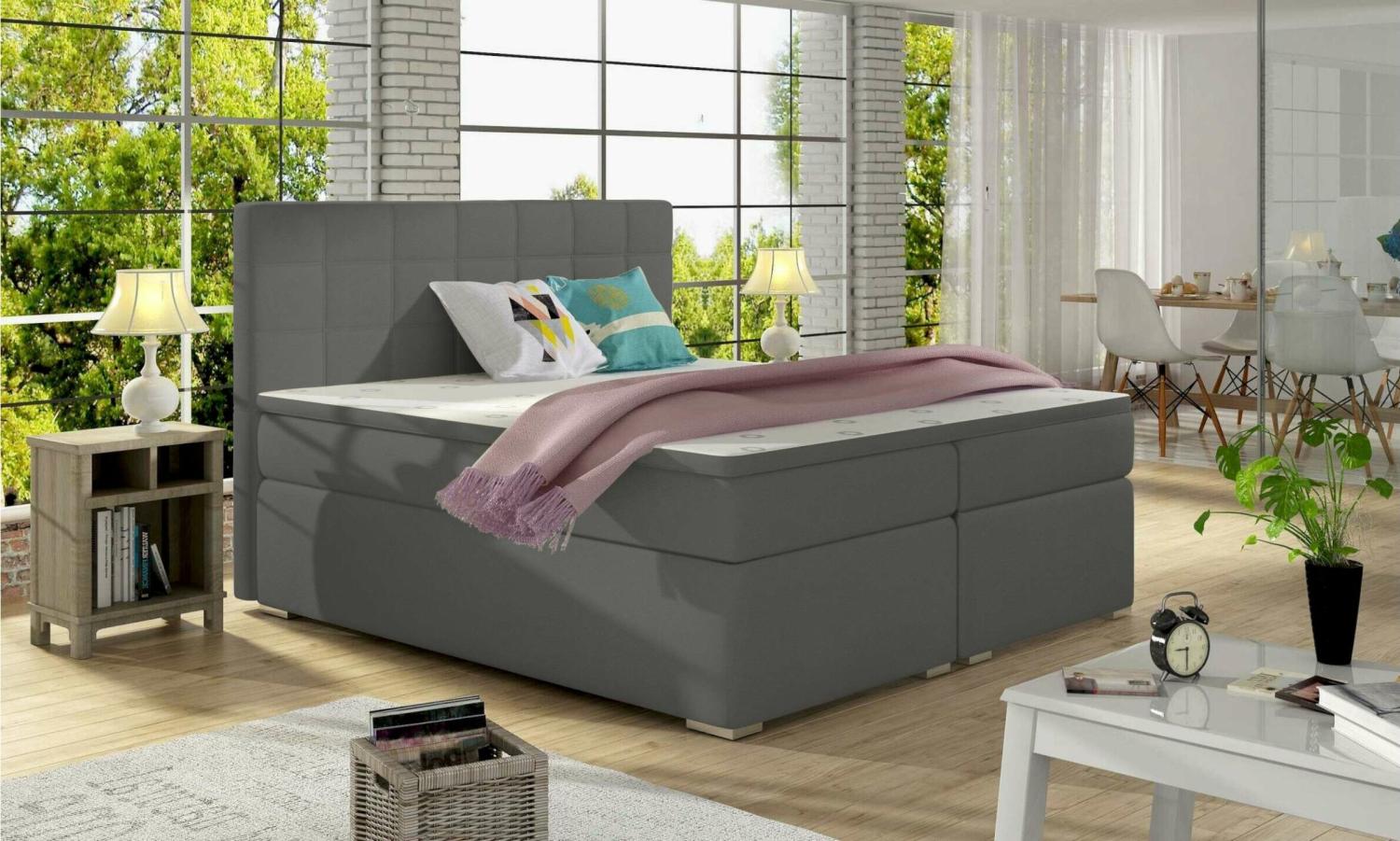 Stylefy Neptune Boxspringbett Grau Velours KRONOS 180x200 cm Bild 1