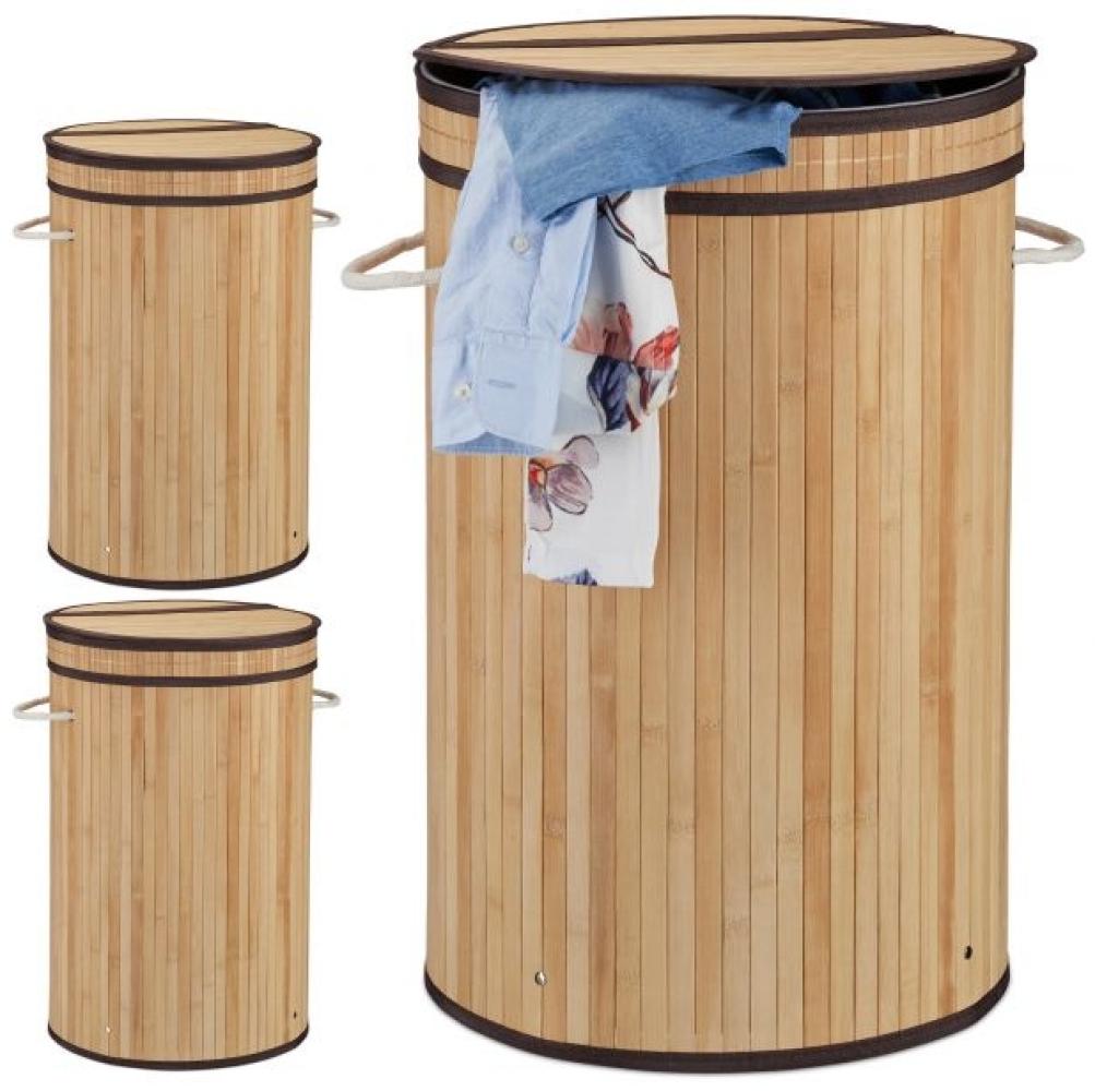3 x Wäschekorb Bambus mit Deckel natur 10041955 Bild 1