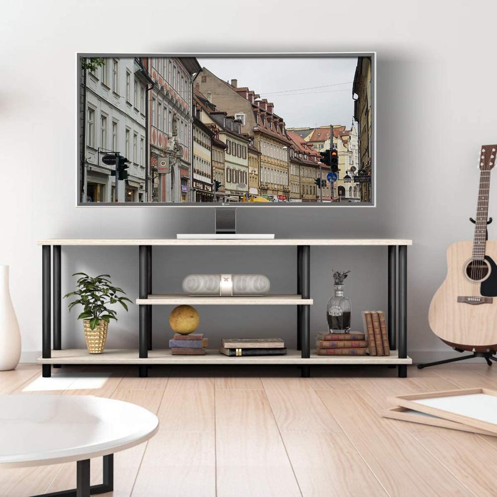 COSTWAY TV-Schrank Fernsehschrank TV-Regal mit Metallrahmen, Fernsehtisch Wohnzimmerschrank Küchenschrank 110cm breit Sideboard für Fernseher (Grau) Bild 1
