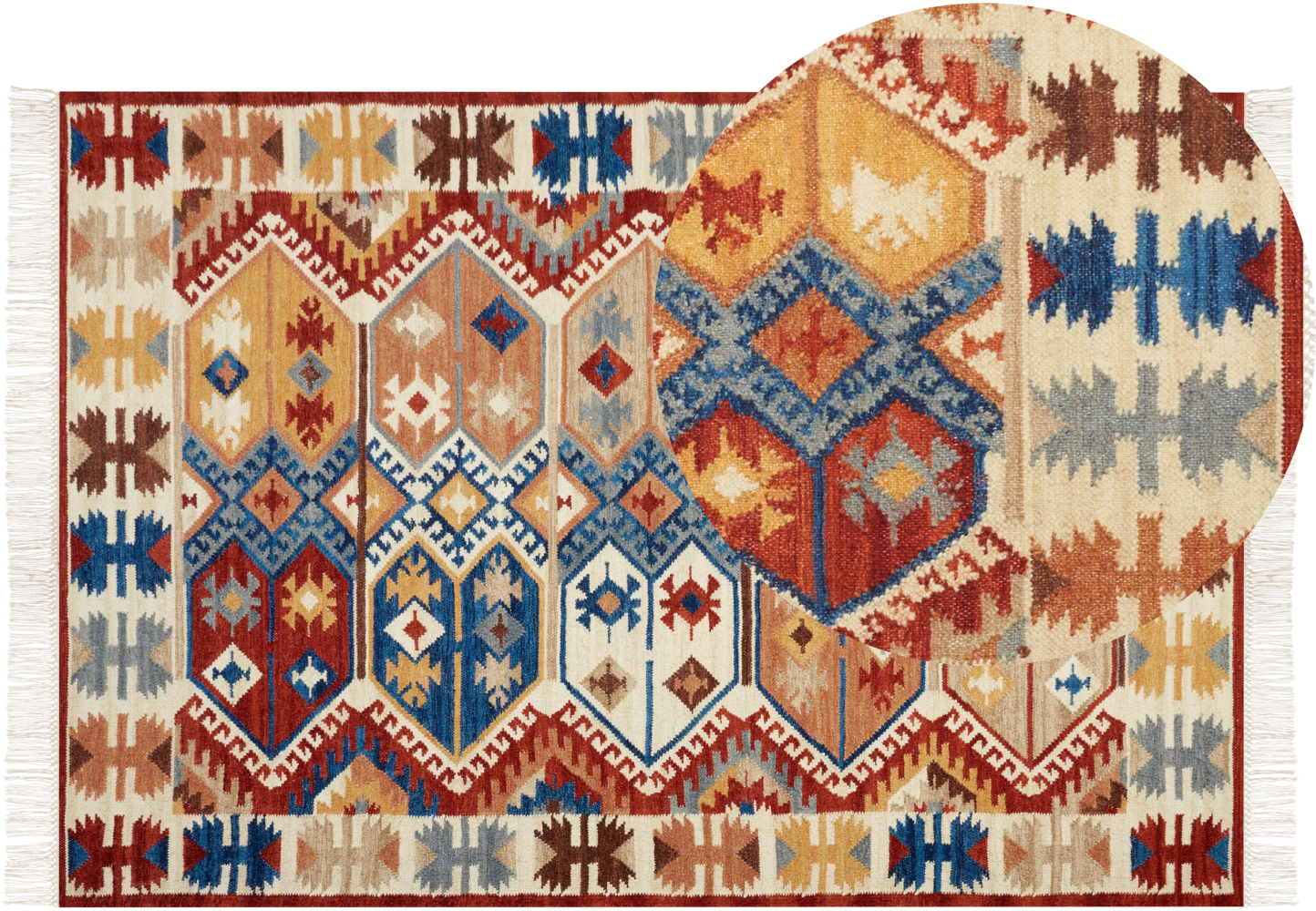 Kelim Teppich Wolle mehrfarbig 160 x 230 cm abstraktes Muster Kurzflor VANASHEN Bild 1