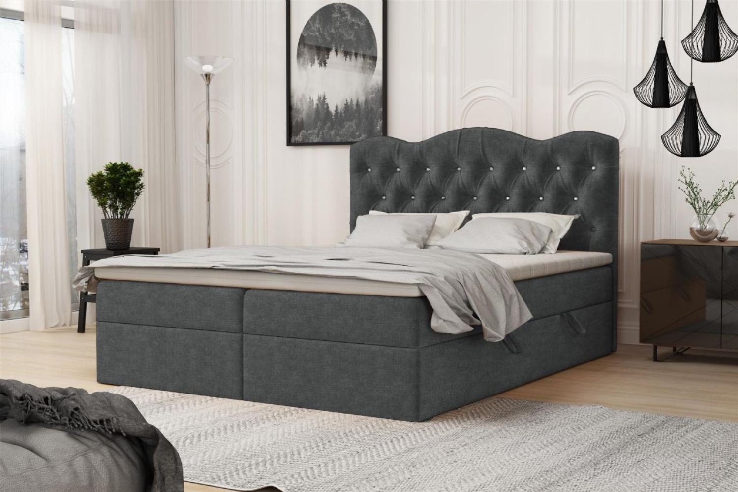 Boxspringbett Schlafzimmerbett LODOS 160x200cm Stoff Perfect Harmony Dunkelgrau Bild 1