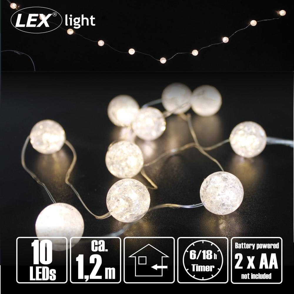 LED Kugellichterkette Acrylkugel Batterie Weihnachtsdeko 10 LEDs warmweiß Timer Bild 1