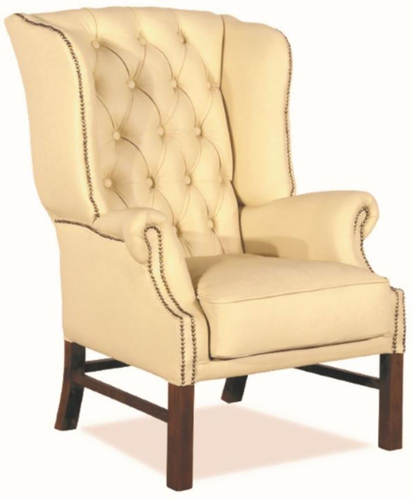 Casa Padrino Chesterfield Echtleder Ohrensessel Creme 80 x 80 x H. 110 cm - Luxus Sessel Bild 1