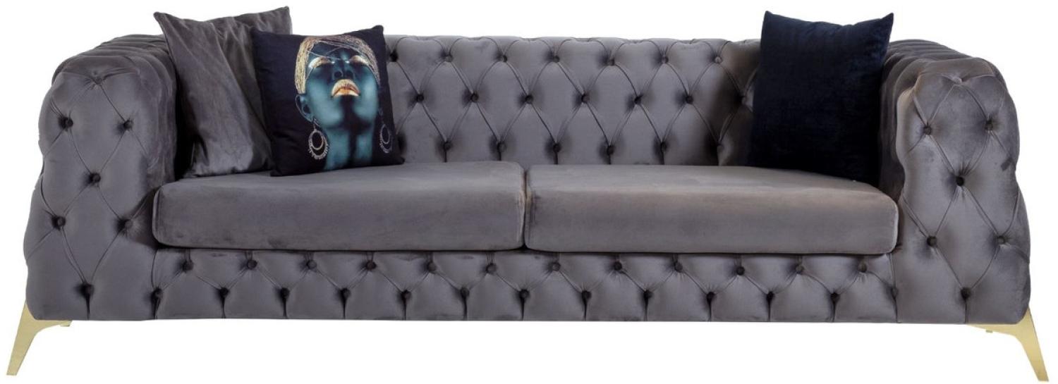 Casa Padrino Luxus Chesterfield Samt Sofa Grau / Messing 240 x 95 x H. 81 cm Bild 1