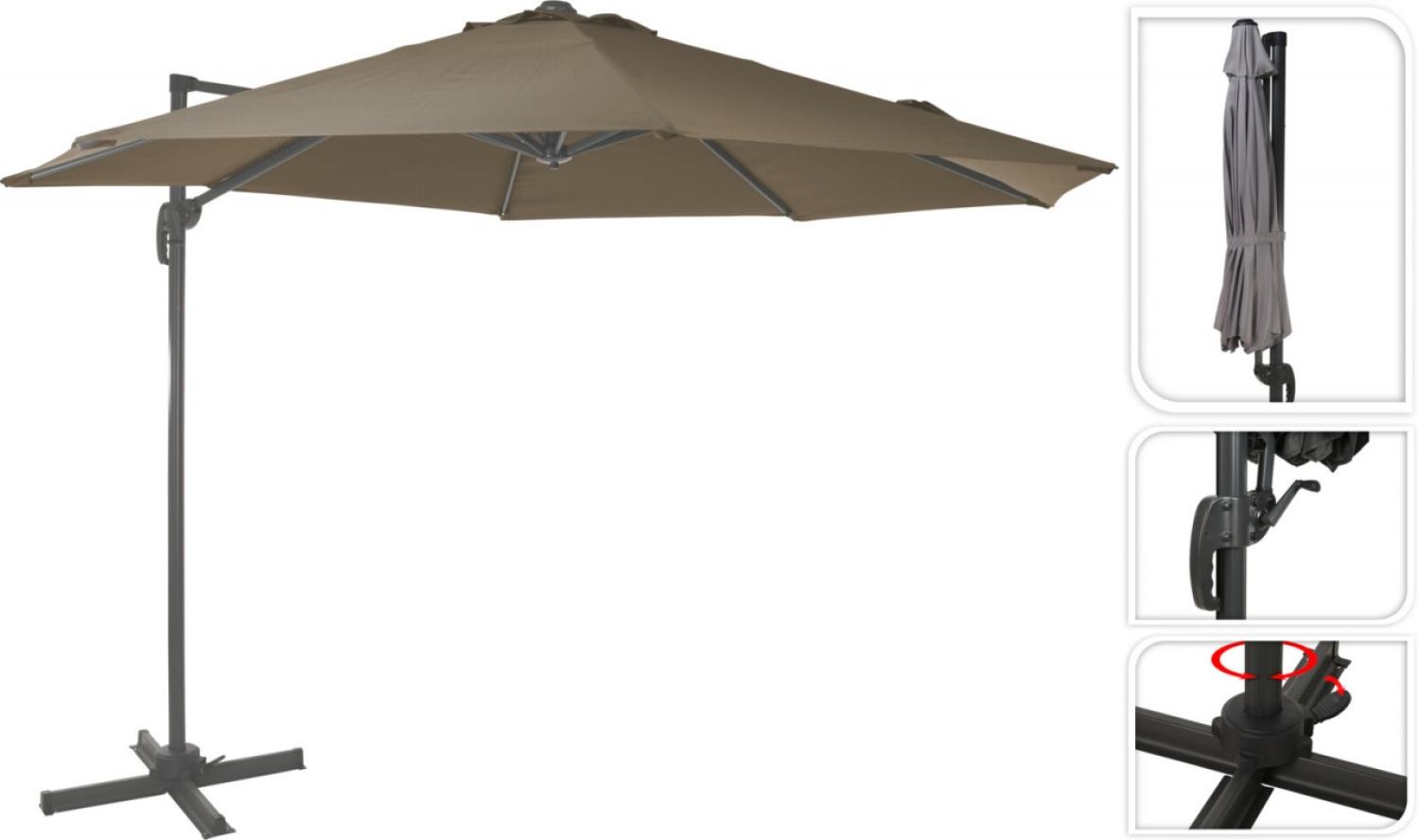 GreenGarden® Ampel Sonnenschirm 300 cm rund schwenkbar mit Fuss taupe Bild 1