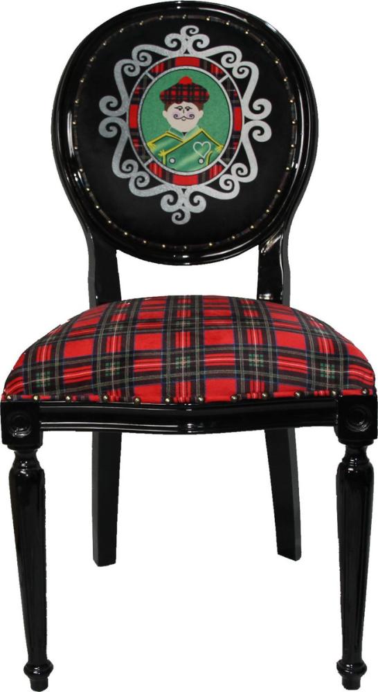 Casa Padrino Barock Luxus Esszimmer Stuhl ohne Armlehnen Schottland Karo / Schwarz Man - Designer Stuhl - Limited Edition Bild 1
