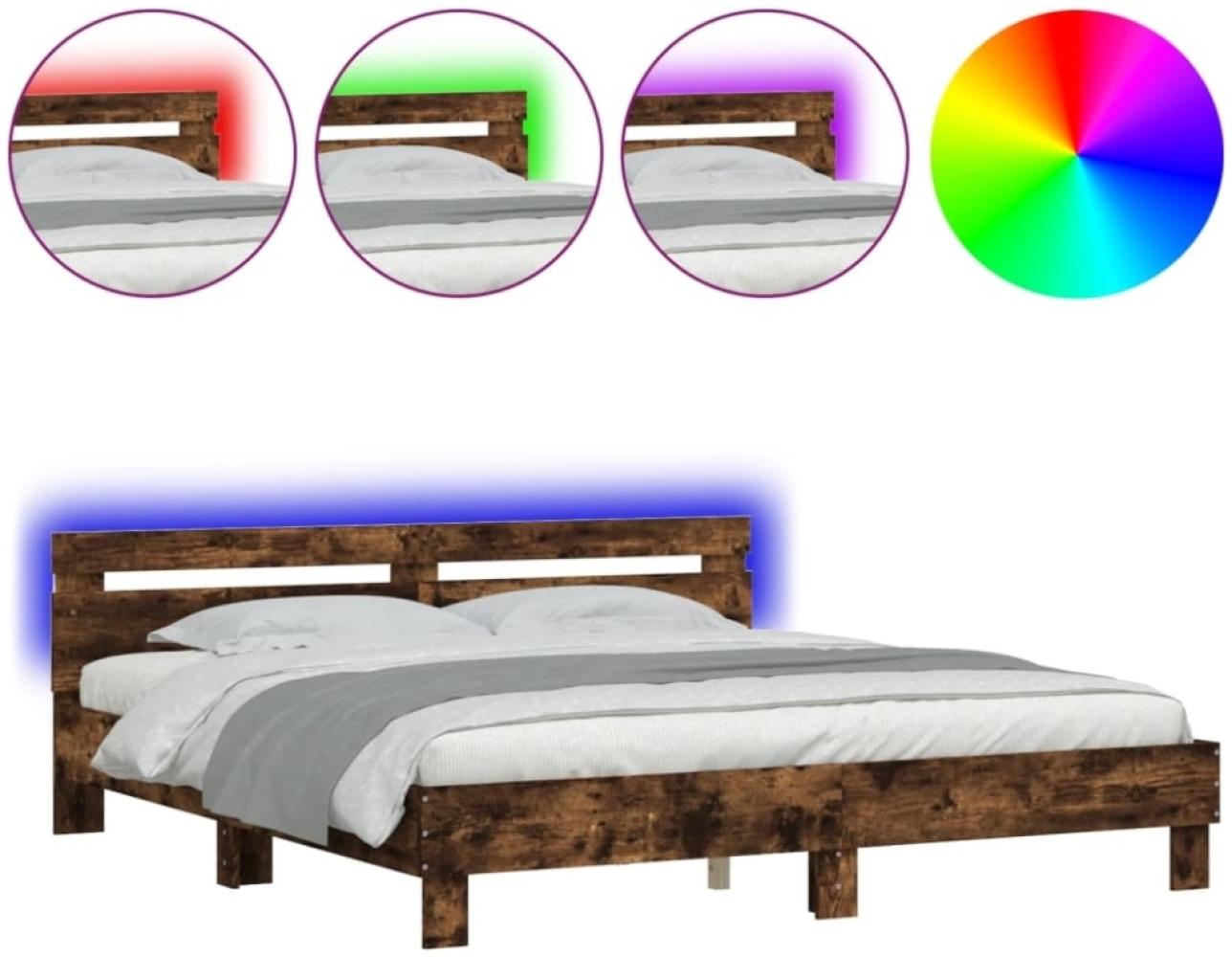 vidaXL Bettgestell mit Kopfteil und LED-Beleuchtung Räuchereiche 3207529 Bild 1