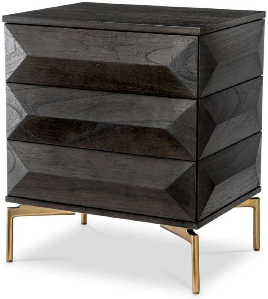 Casa Padrino Luxus Nachttisch Mokka / Messing 64 x 48 x H. 72 cm - Massivholz Beistelltisch mit 3 Schubladen - Schlafzimmer Möbel - Luxus Möbel - Luxus Einrichtung - Möbel Luxus Bild 1