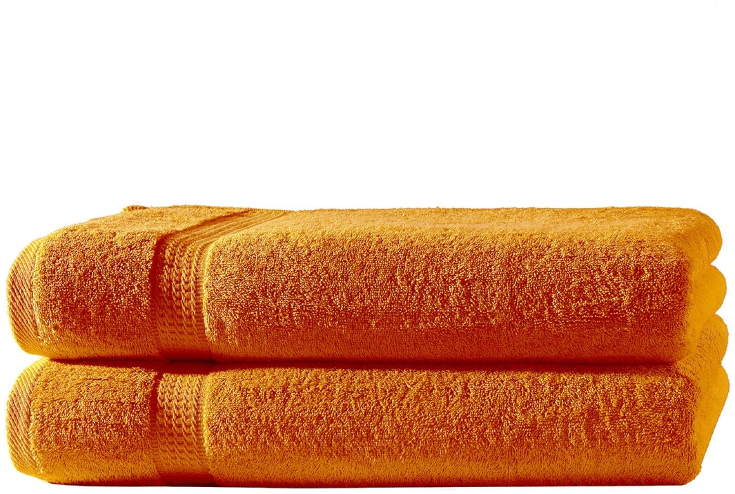 Müskaan - 2er Set Frottee Duschtücher Elegance 70x140 cm 100% Baumwolle 500 g/m² Duschtuch orange Bild 1