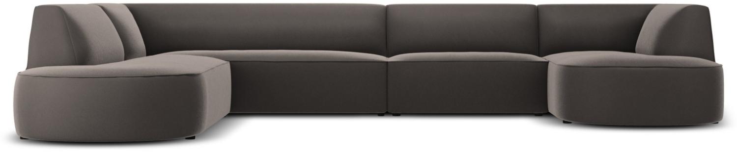 Micadoni 6-Sitzer Samtstoff Panorama Ecke links Sofa Ruby | Bezug Dark Grey | Beinfarbe Black Plastic Bild 1