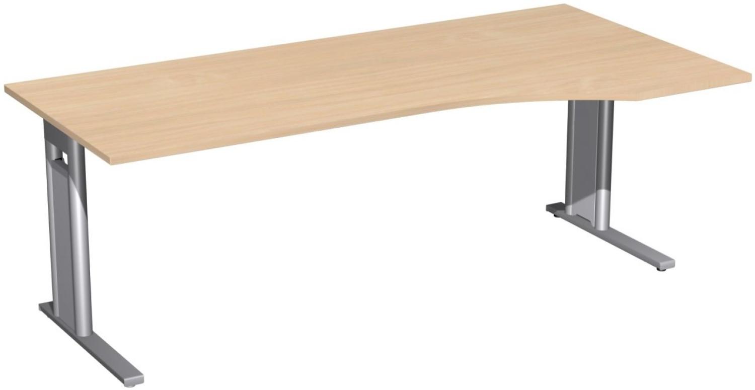 PC-Schreibtisch 'C Fuß Pro' rechts, feste Höhe 200x100x72cm, Buche / Silber Bild 1