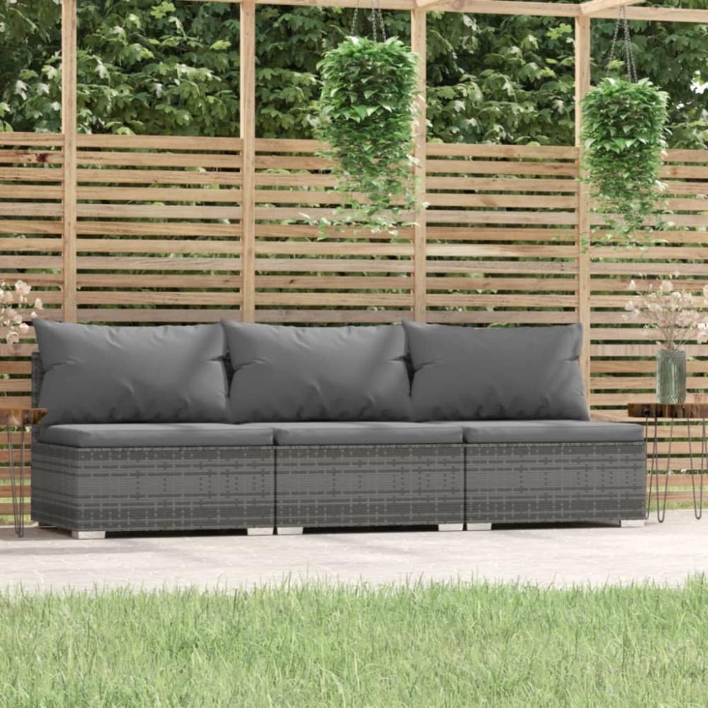 vidaXL 3-Sitzer-Sofa mit Kissen Grau Poly Rattan Bild 1