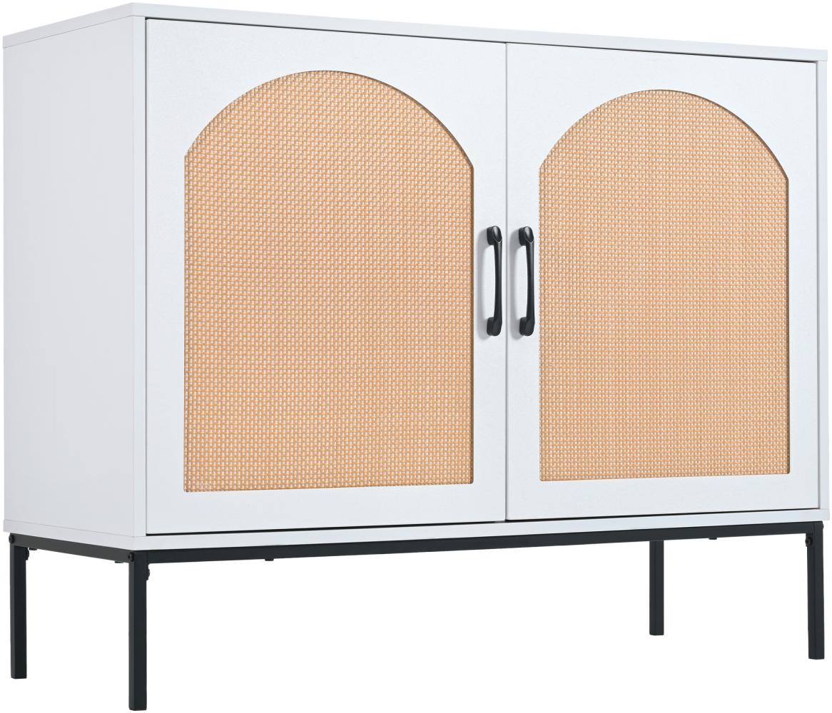 Merax Rattan Aufbewahrungsschrank mit 2 unregelmäßigen Türen, stilvoller Wohnzimmerschrank Maße:B100/H80/T39 cm Weiß Bild 1