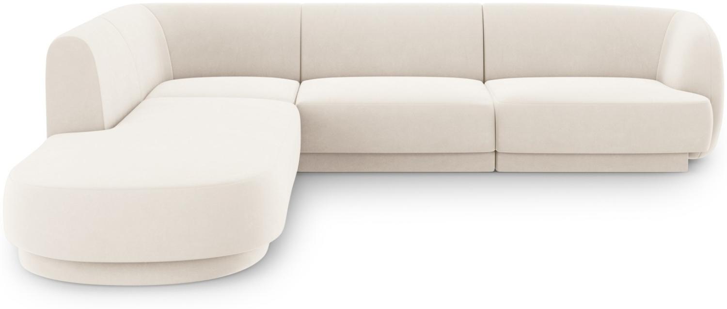 Micadoni 6-Sitzer Samtstoff Ecke links Sofa Miley | Bezug Light Beige | Beinfarbe Black Plastic Bild 1