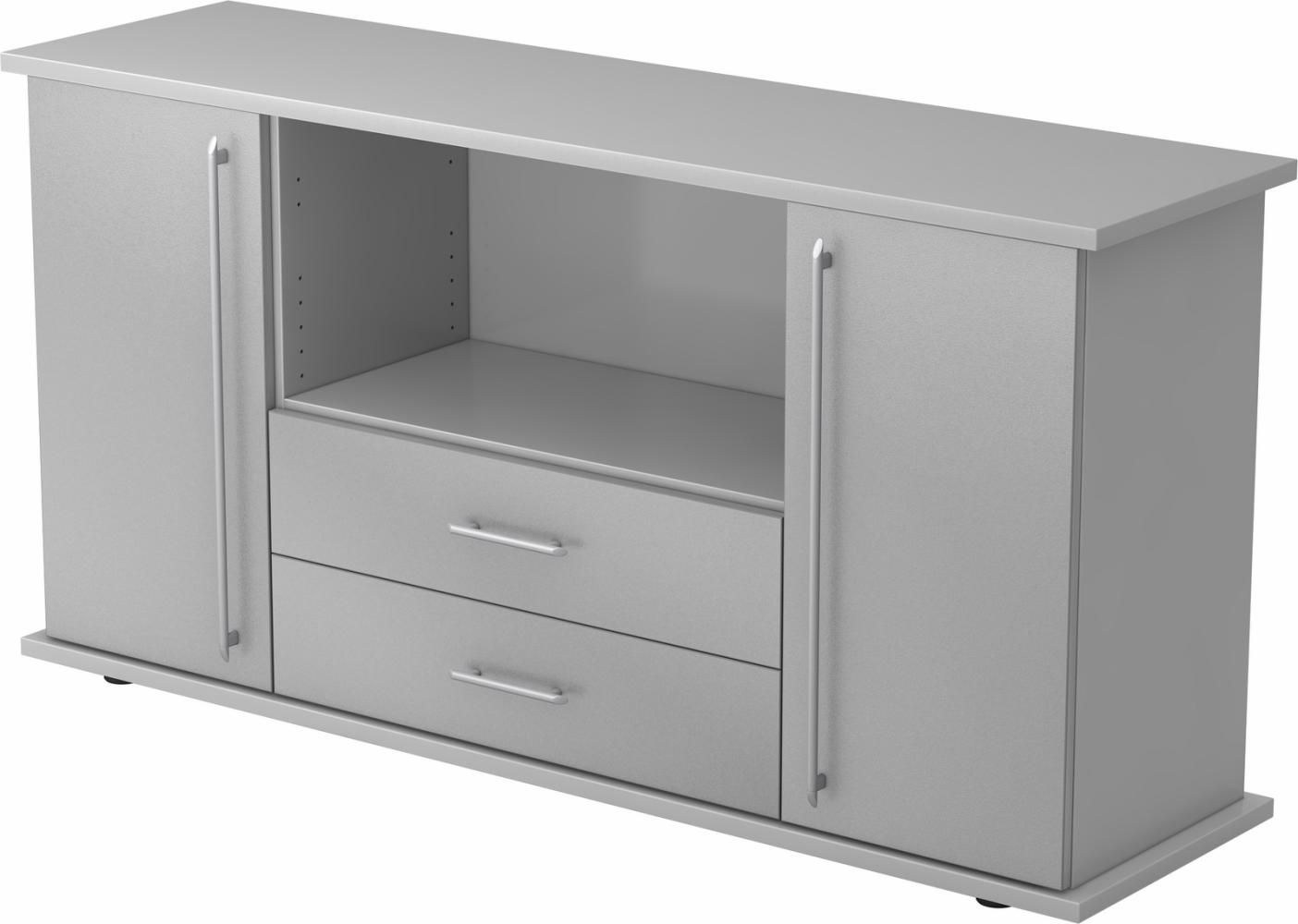 bümö® Sideboard mit Türen, Schubladen und Relinggriffen in Grau/Silber Bild 1
