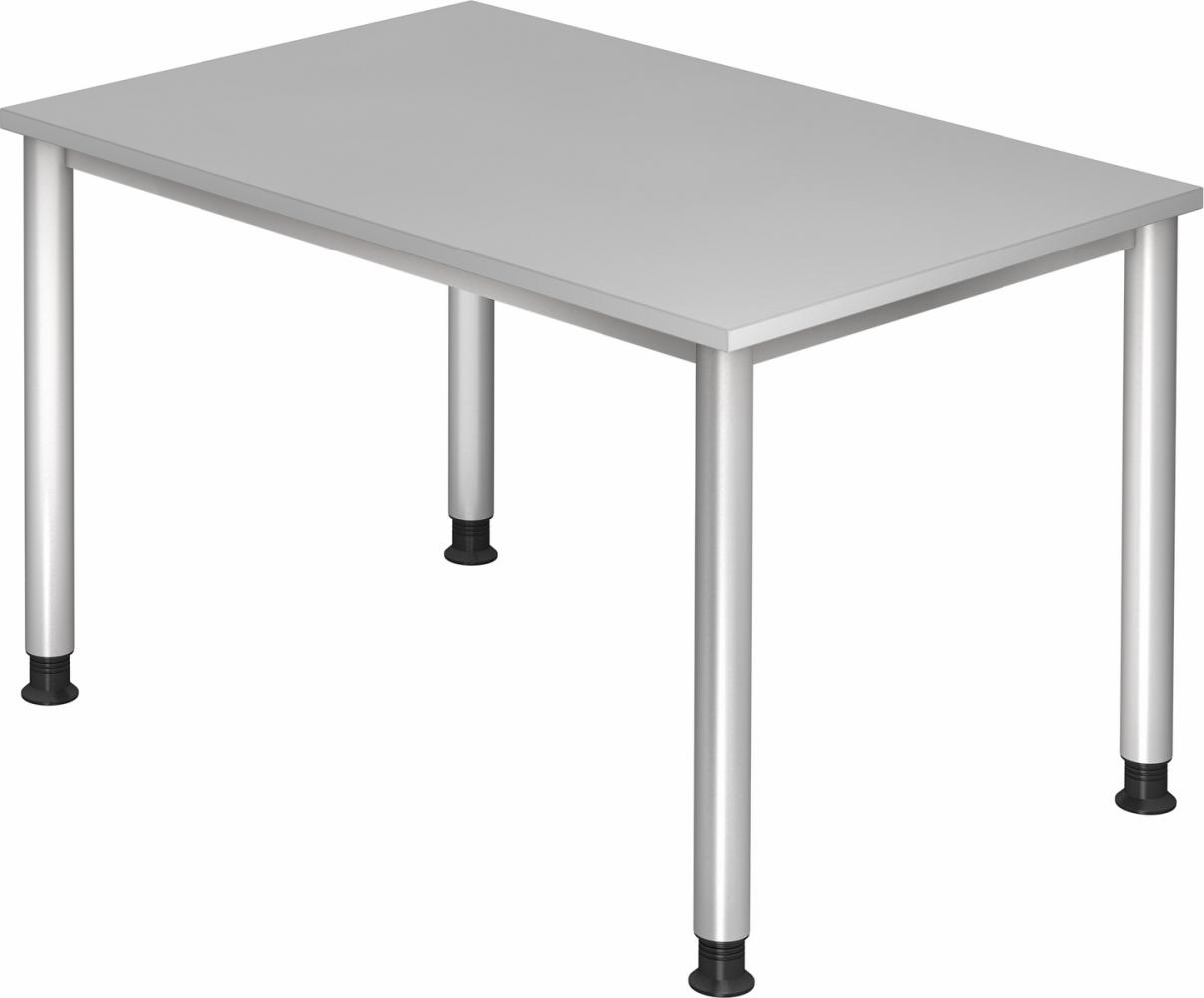 bümö® Schreibtisch H-Serie höhenverstellbar, Tischplatte 120 x 80 cm in grau, Gestell in silber Bild 1