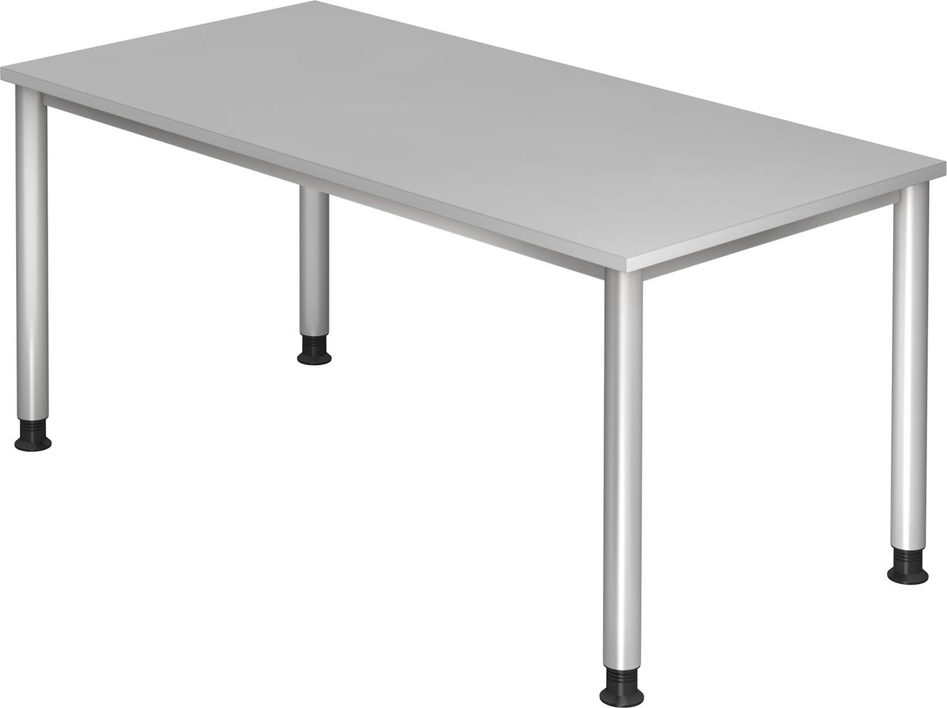 bümö® Schreibtisch H-Serie höhenverstellbar, Tischplatte 160 x 80 cm in grau, Gestell in silber Bild 1