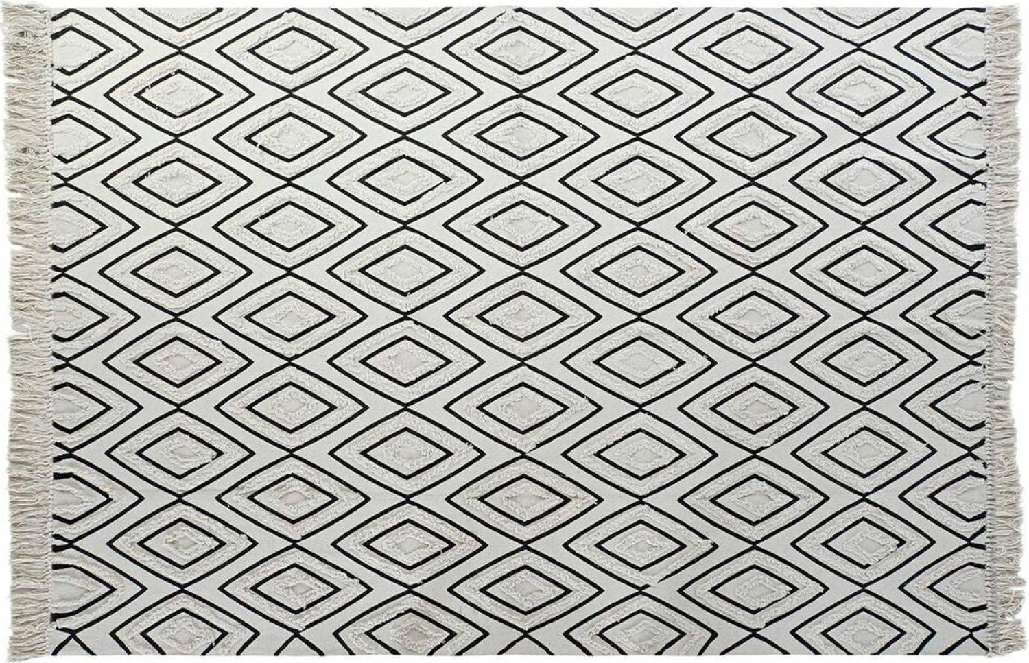 Teppich DKD Home Decor 160 x 250 x 0,7 cm Schwarz Polyester Baumwolle Weiß Rhombusse Boho Bild 1
