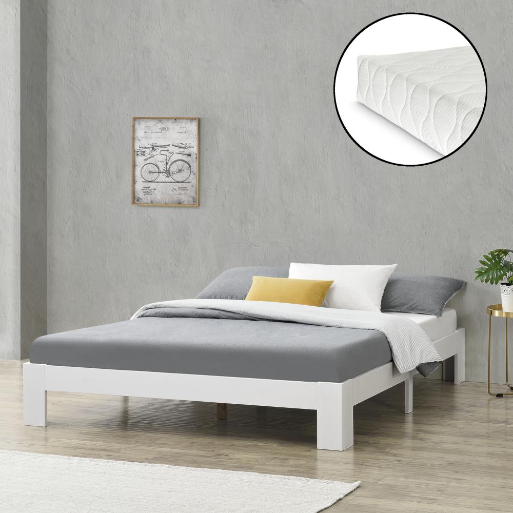 Holzbett Raisio 160x200 cm mit Kaltschaummatratze Weiß en. casa Bild 1