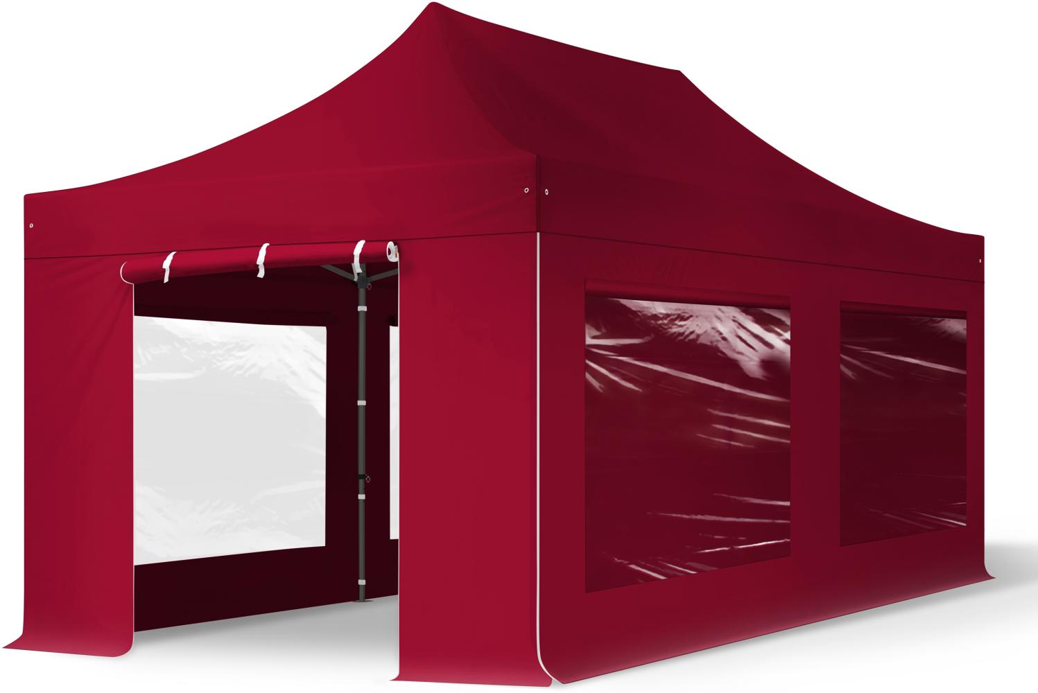 3x6 m Faltpavillon, PREMIUM Stahl 40mm, Seitenteile mit Panoramafenstern, rot Bild 1