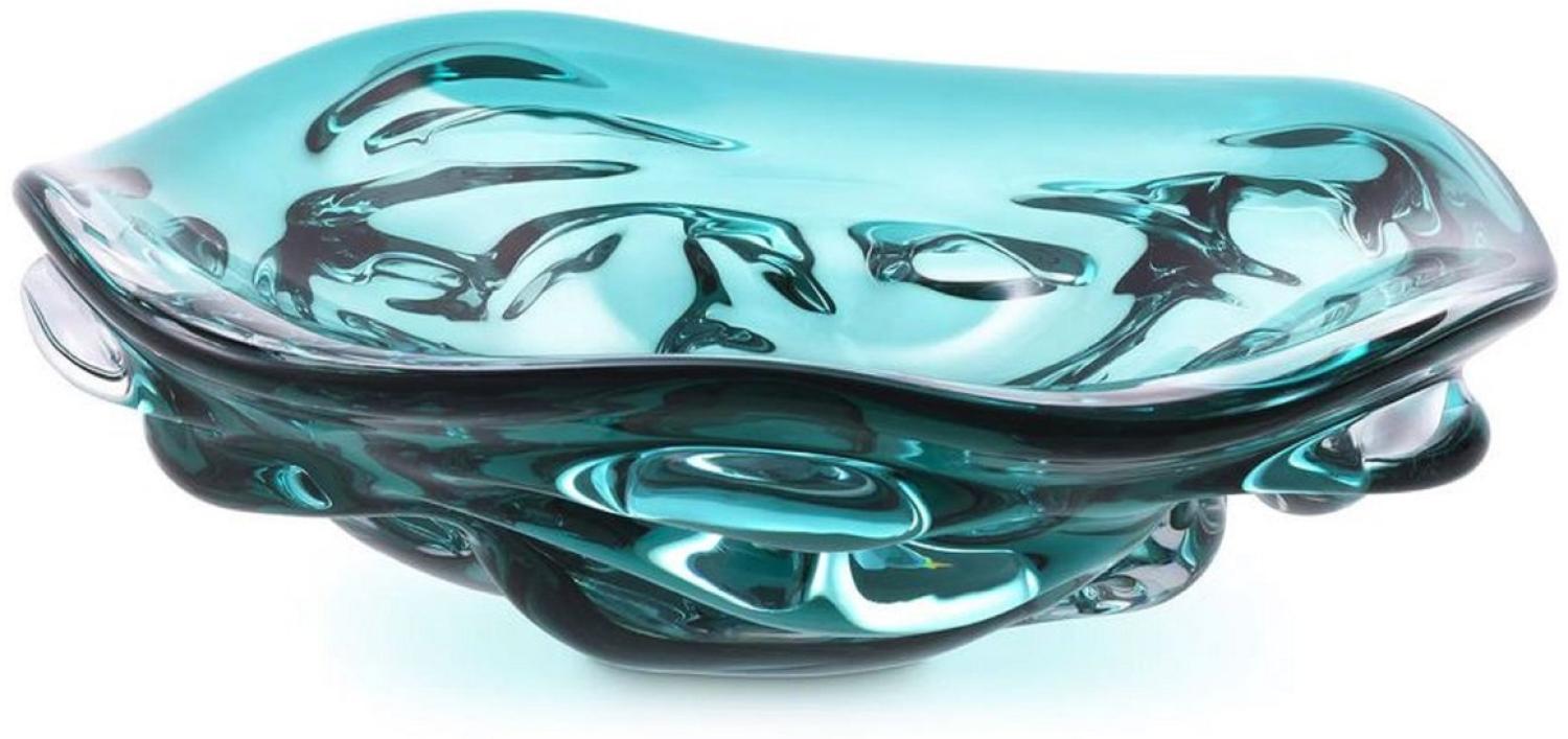 Casa Padrino Luxus Glasschale Türkis Ø 27,5 x H. 7 cm - Mundgeblasene Deko Glas Obstschale - Glas Deko Accessoirs - Luxus Kollektion Bild 1