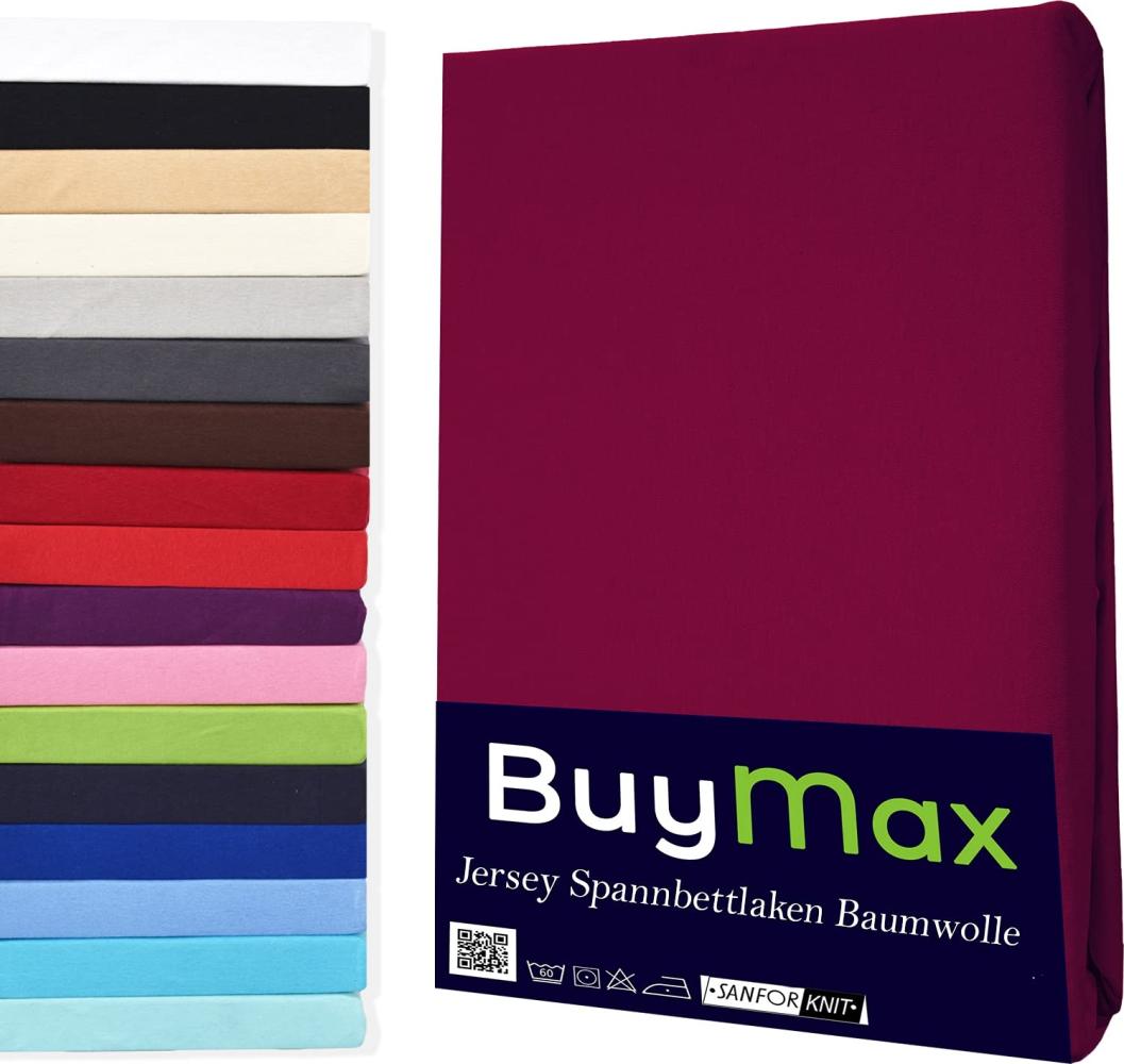 Buymax Spannbettlaken 180x200cm Baumwolle 100% Spannbetttuch Bettlaken Jersey, Matratzenhöhe bis 25 cm, Farbe Bordeaux Bild 1