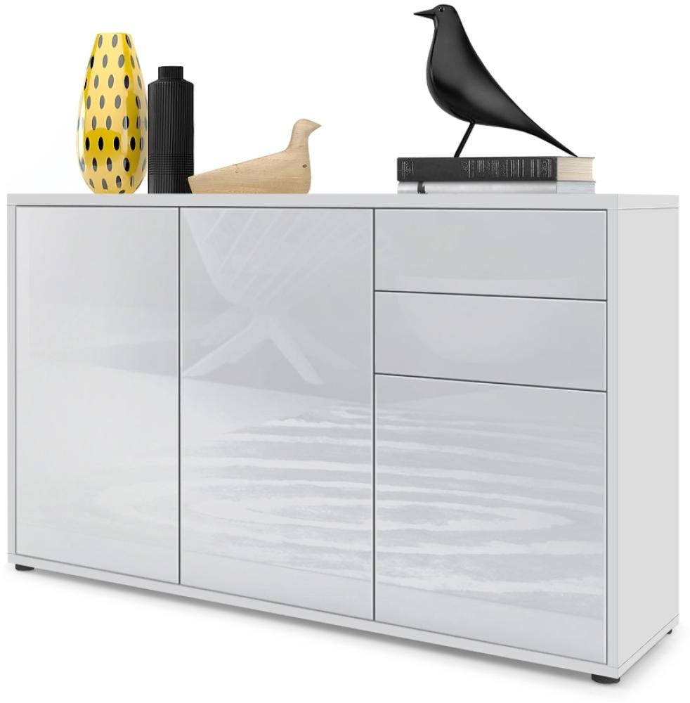 Vladon Sideboard Ben V3, Kommode mit 3 Türen und 2 Schubladen, Weiß matt/Weiß Hochglanz (117 x 74 x 36 cm) Bild 1