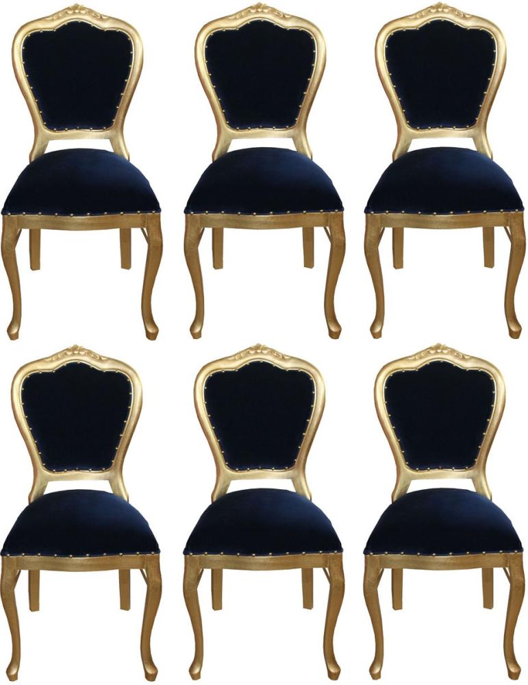 Casa Padrino Luxus Barock Esszimmer Set Royalblau / Gold 45 x 46 x H. 99 cm - 6 handgefertigte Esszimmerstühle - Barock Esszimmermöbel Bild 1