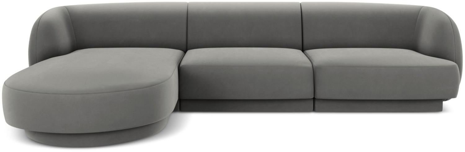 Micadoni 4-Sitzer Samtstoff Ecke links Sofa Miley | Bezug Light Grey | Beinfarbe Black Plastic Bild 1