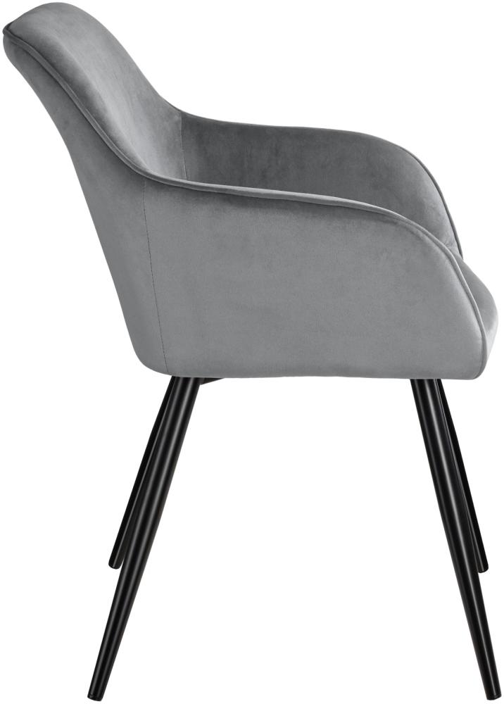 8er Set Stuhl Marilyn Samtoptik, schwarze Stuhlbeine - grau/schwarz Bild 1