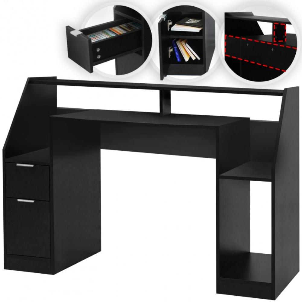 MIADOMODO® Schreibtisch mit Schubladen und Stauraum, MDF schwarz, 123 x 55 x 90 cm Bild 1