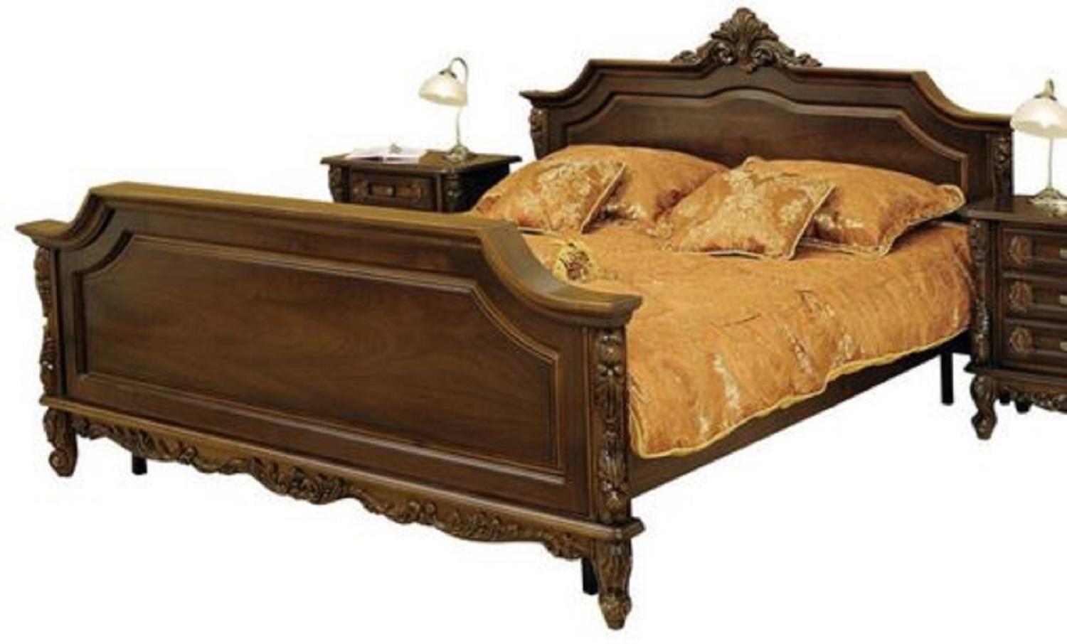 Casa Padrino Luxus Barock Doppelbett Dunkelbraun - Prunkvolles Massivholz Bett - Luxus Schlafzimmer Möbel im Barockstil - Barock Schlafzimmer Möbel - Edel & Prunkvoll Bild 1
