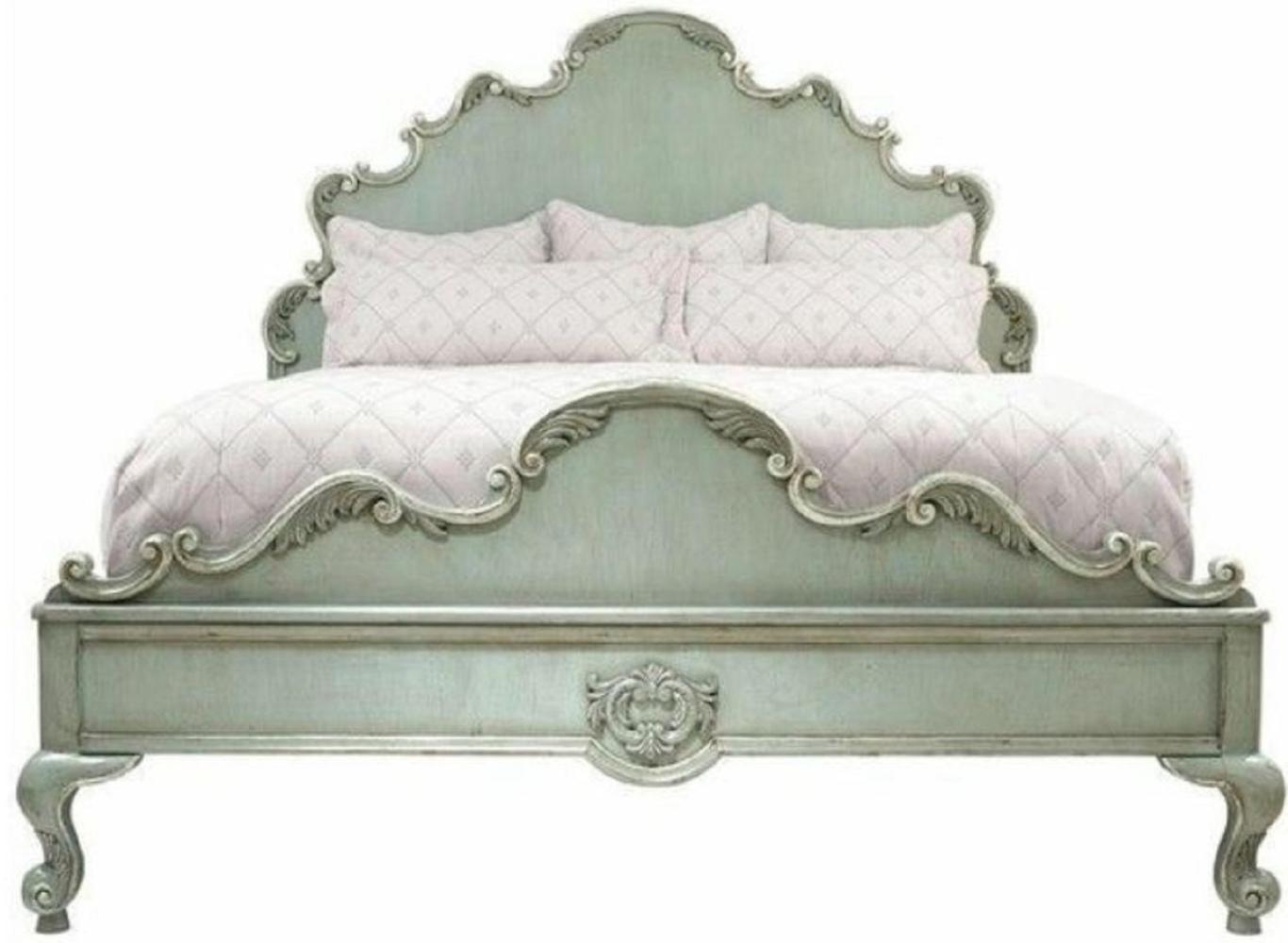 Casa Padrino Luxus Barock Doppelbett Antik Mintgrün - Prunkvolles Massivholz Bett mit Kopfteil - Schlafzimmer Möbel im Barockstil Bild 1
