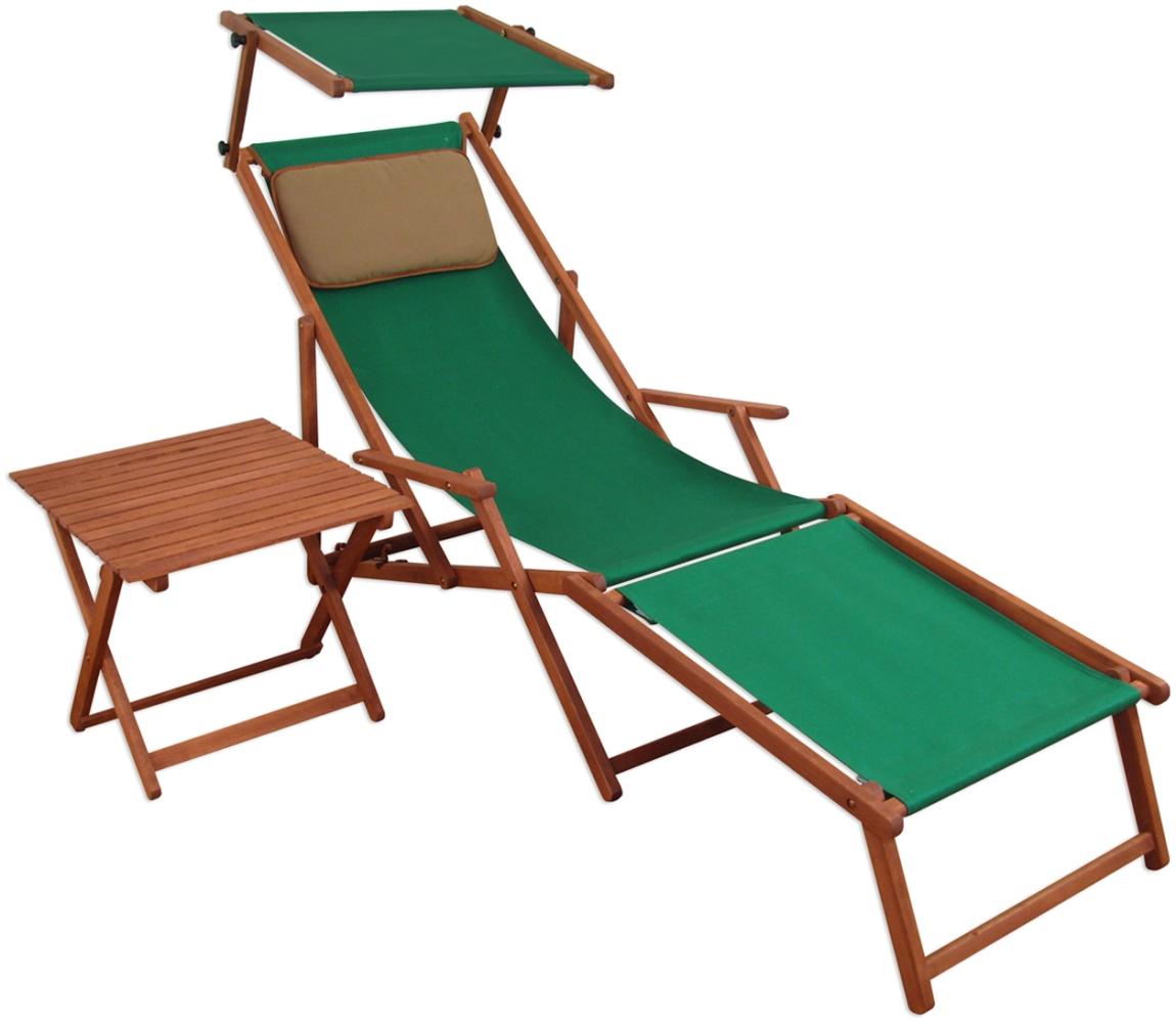 Sonnenliege grün Liegestuhl Fußteil Sonnendach Tisch Kissen Gartenliege Deckchair 10-304FSTKD Bild 1