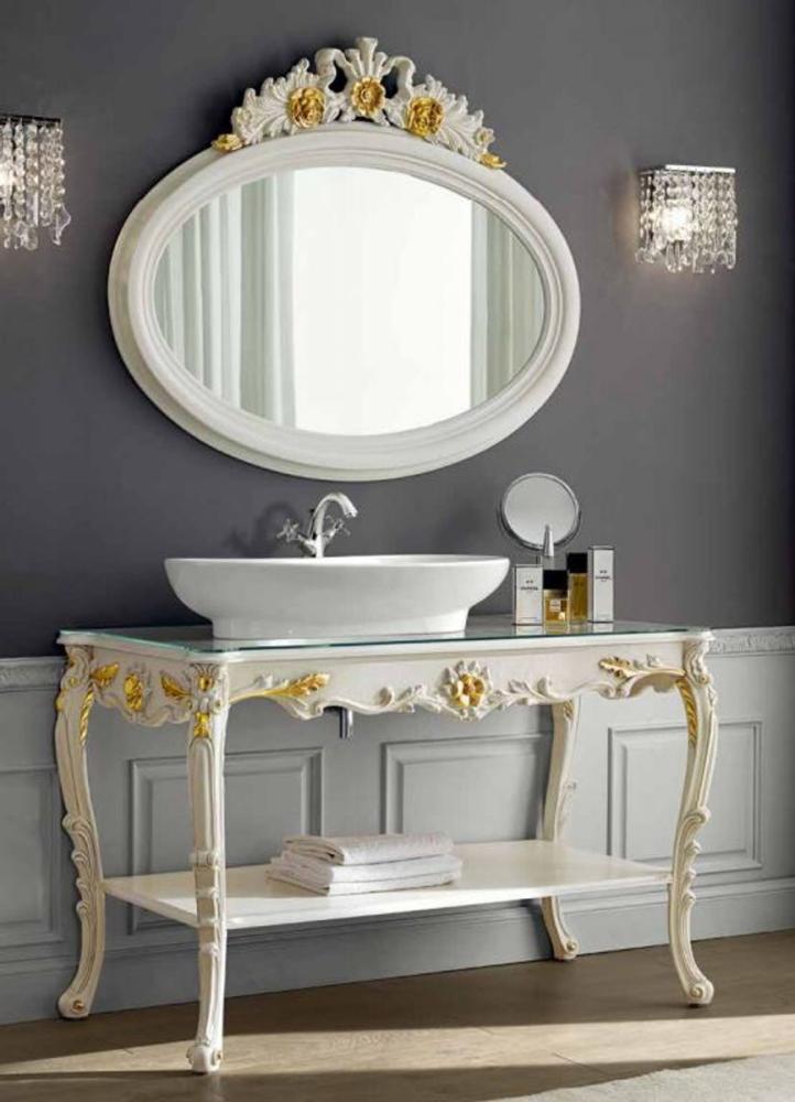 Casa Padrino Luxus Barock Badezimmer Set Elfenbeinfarben / Gold - 1 Waschtisch & 1 Wandspiegel - Badezimmer Möbel im Barockstil - Edel & Prunkvoll Bild 1